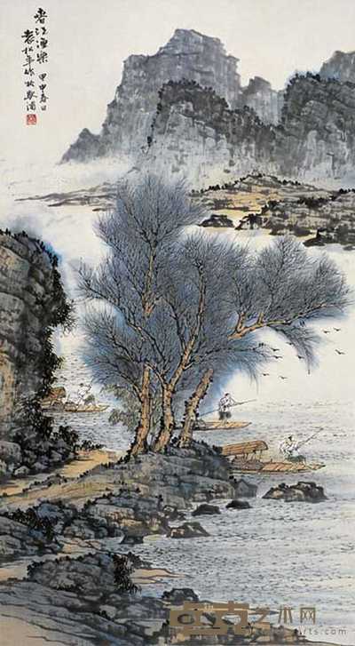 袁松年 春江渔乐 立轴 78×42cm